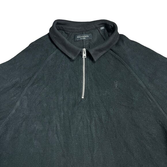 All Saints Sweater Mens XXL Black Rafe Half Zip Polo Collared Jumper Logo Fleece - Picture 1 of 9